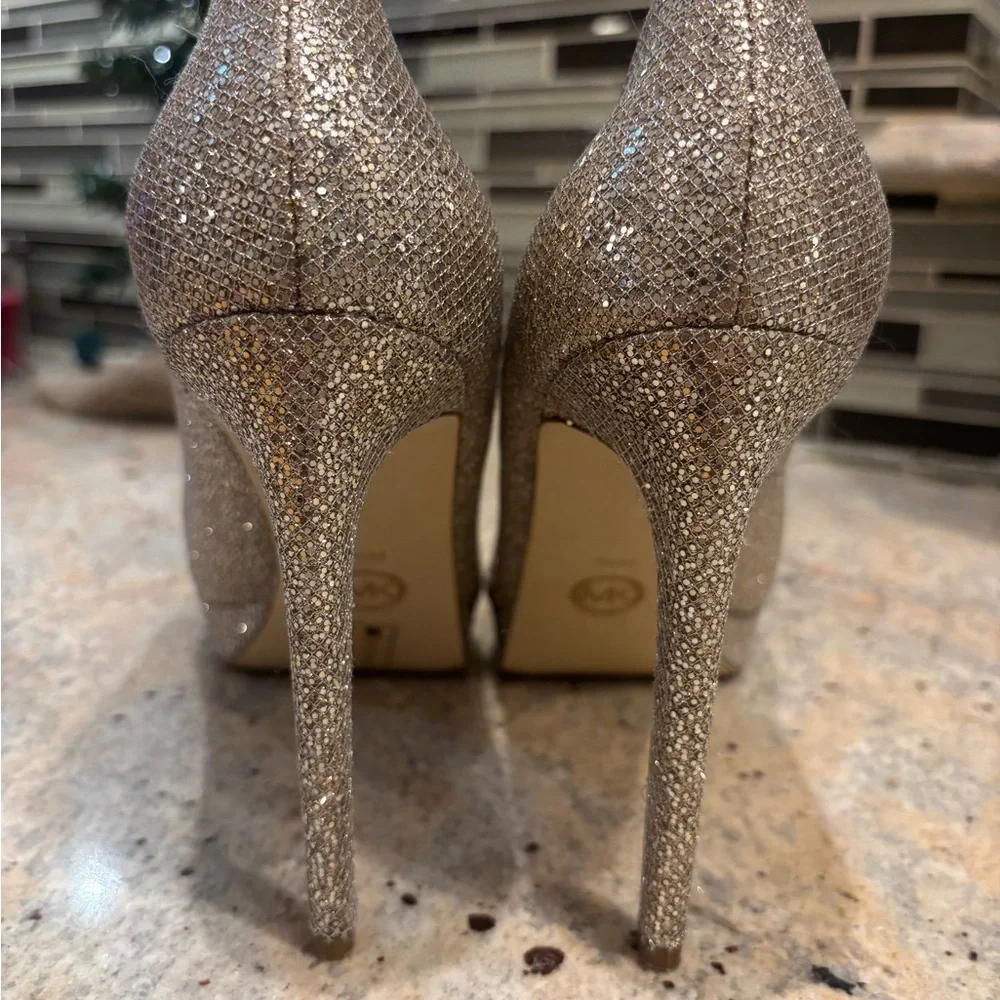 Michael Kors Glittering Silver Peep Toe Heels